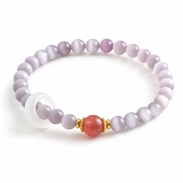 purple crystal bracelet cat eye agate women on white background