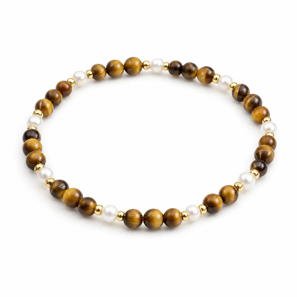Tiger Eye Bracelet for Women - Pearl Beaded Crystal Bracelet 1 tiger eye pearl bracelet women on white background