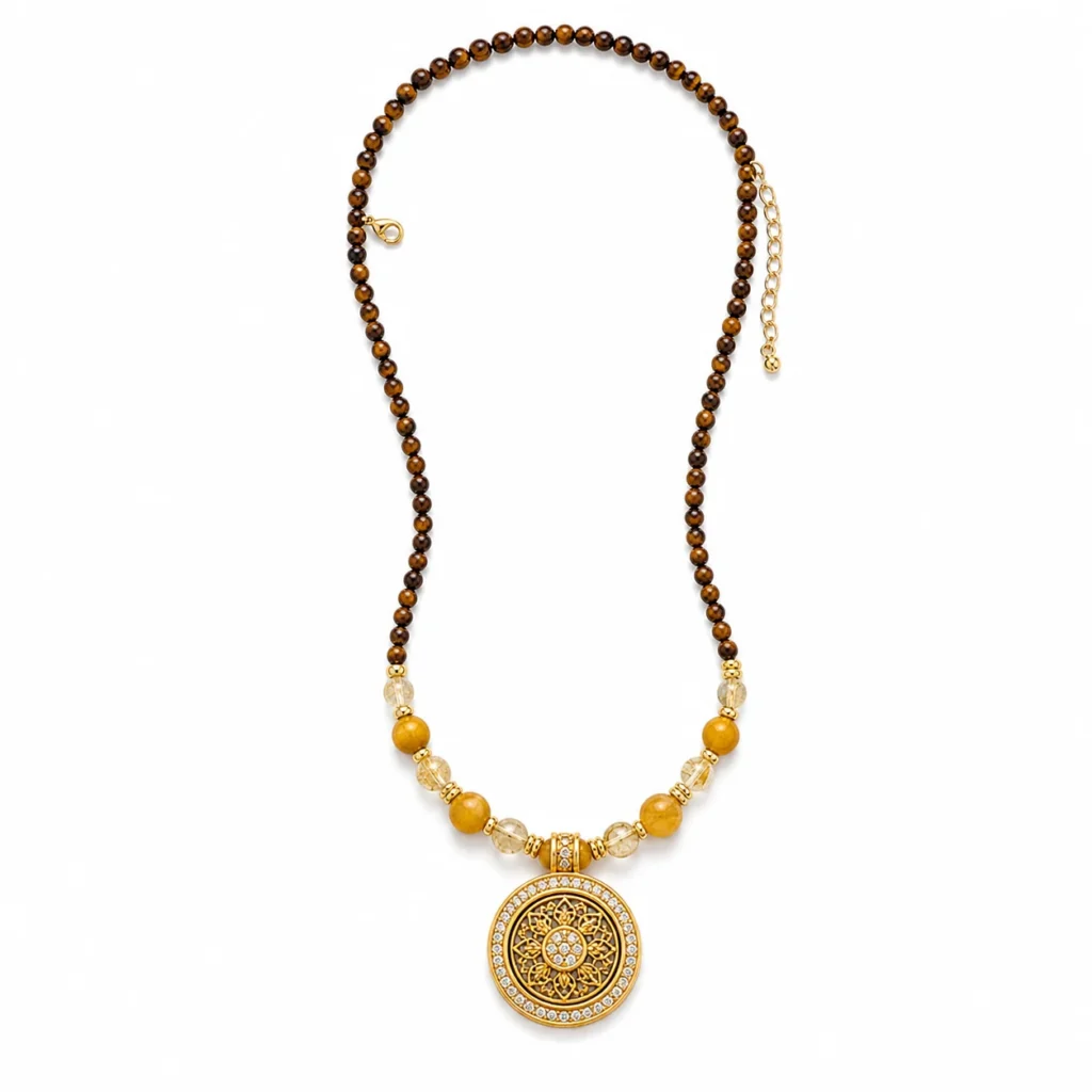 Tiger Eye Bead Necklace for Men - Rutilated Quartz Pendant 1 tiger eye bead necklace men rutilated quartz on white background