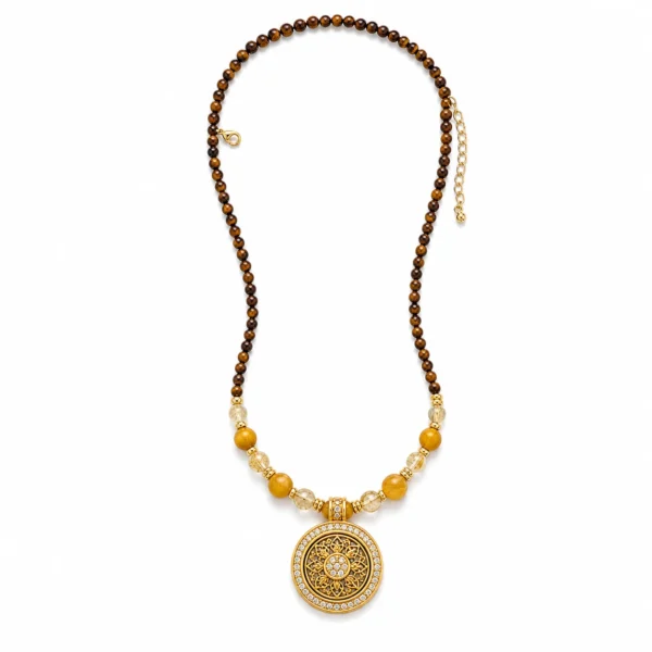 tiger eye bead necklace men rutilated quartz on white background