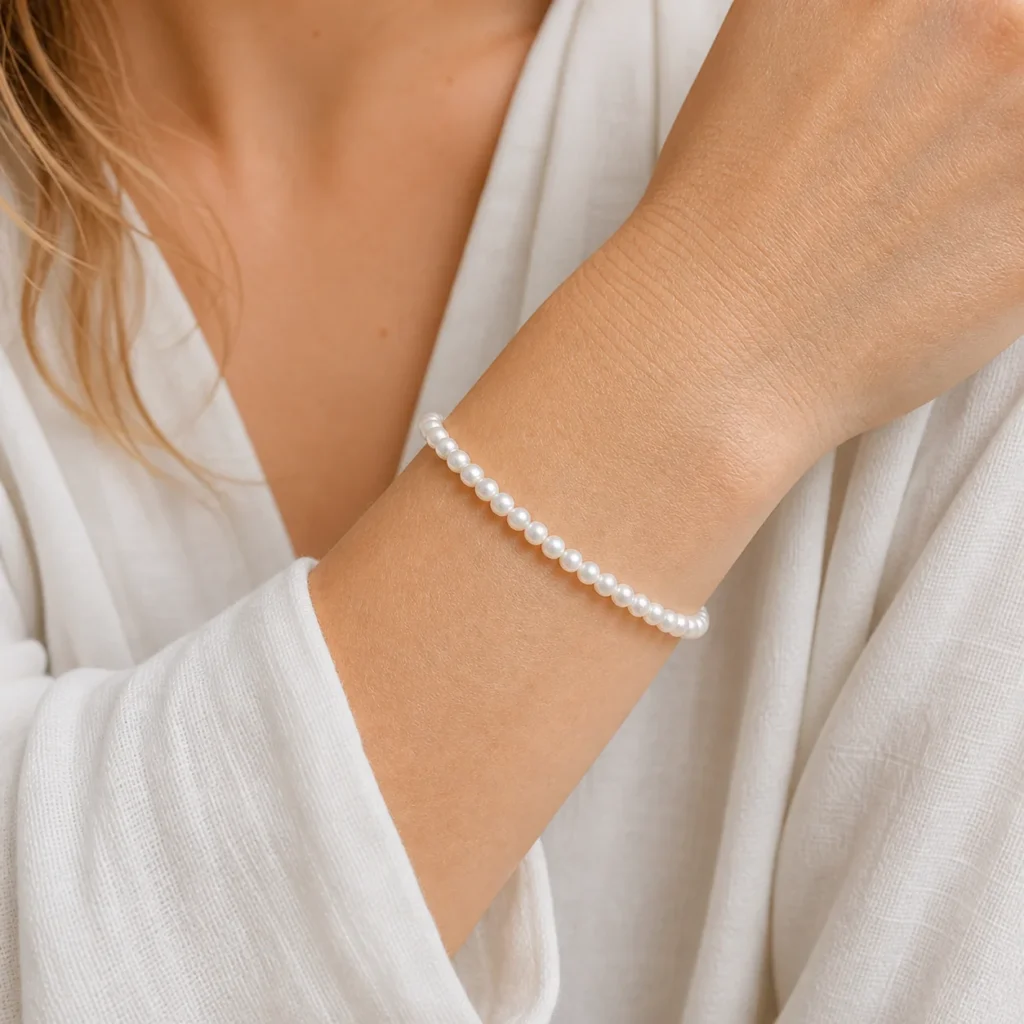 pearl beaded bracelet women wearing view