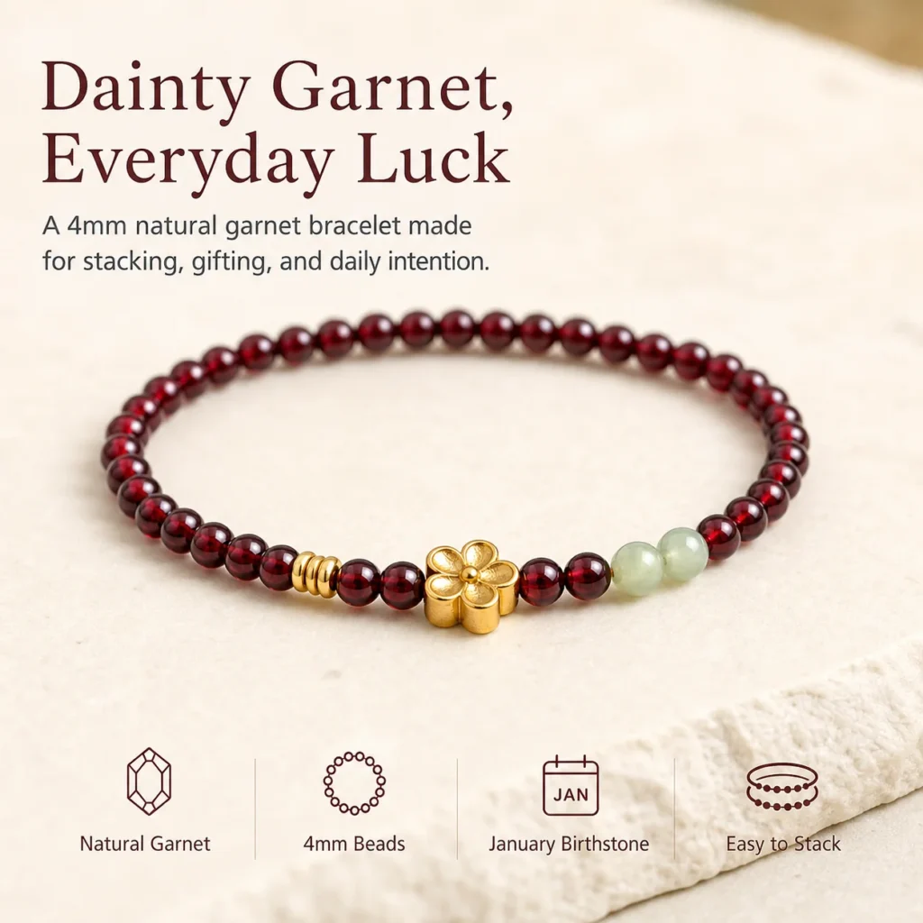 Natural Garnet Beaded Bracelet for Women - Lucky Crystal Bracelet 3 natural garnet beaded bracelet women feature image