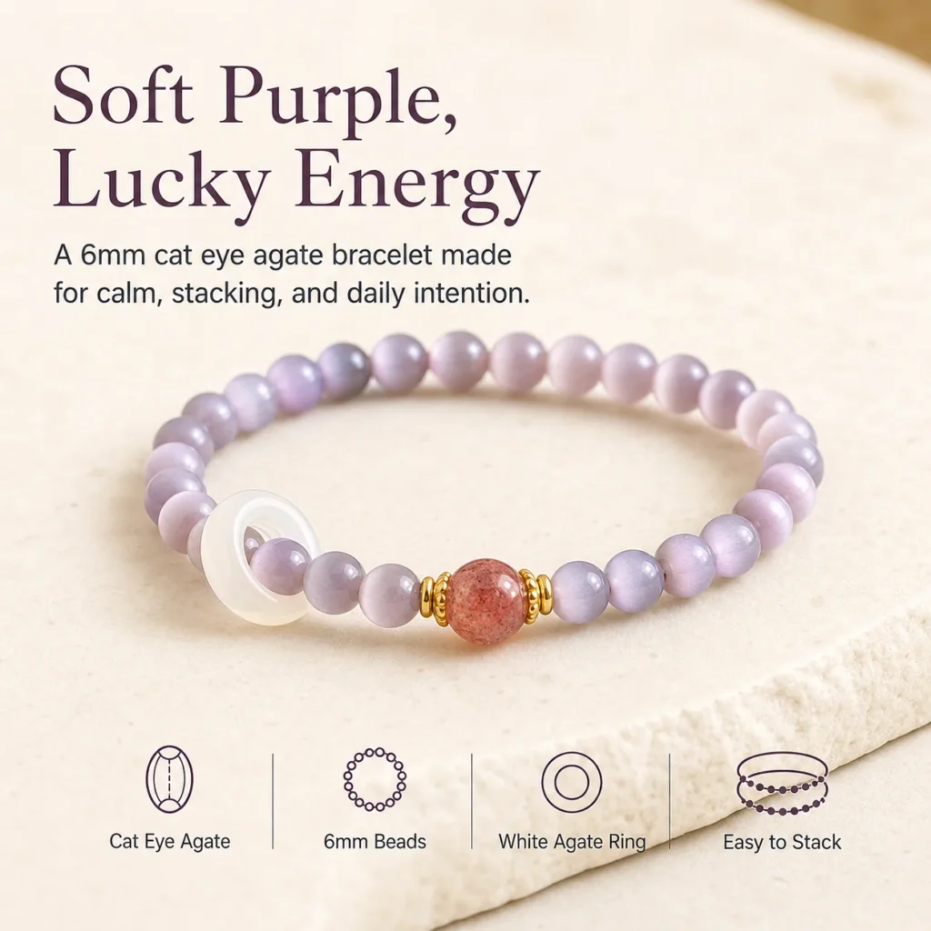 Purple Crystal Bracelet for Women - Cat Eye Agate Beaded Bracelet 3 purple crystal bracelet cat eye agate women feature image