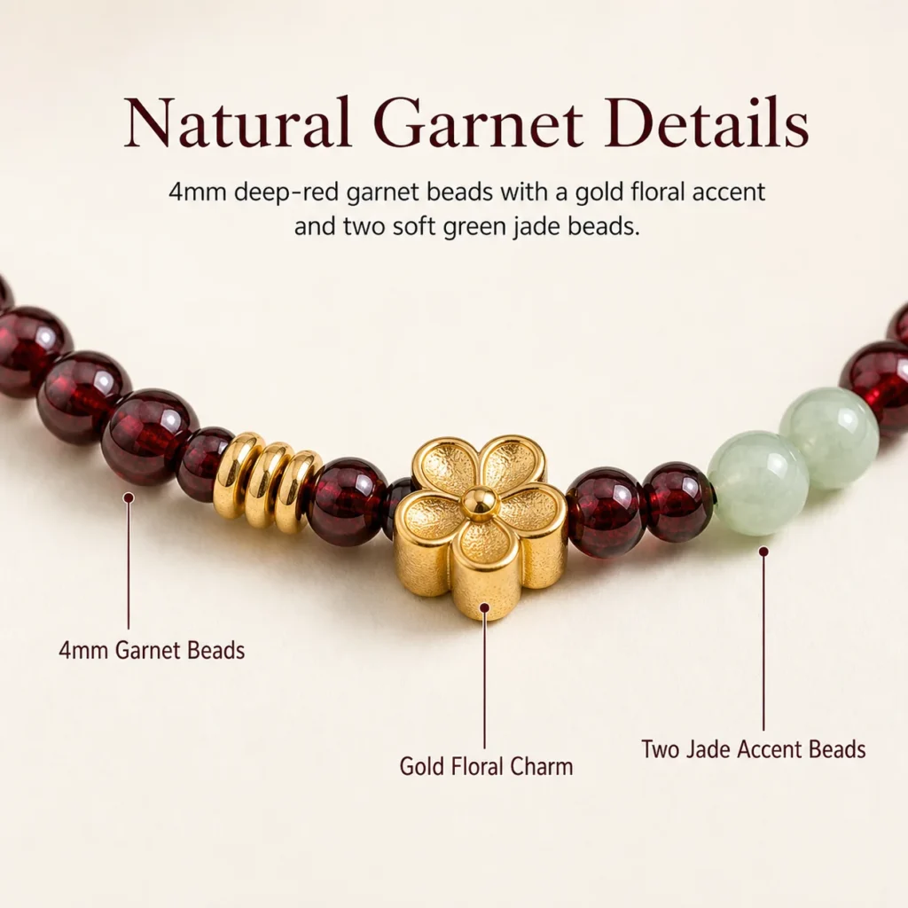 Natural Garnet Beaded Bracelet for Women - Lucky Crystal Bracelet 4 natural garnet beaded bracelet women material detail image