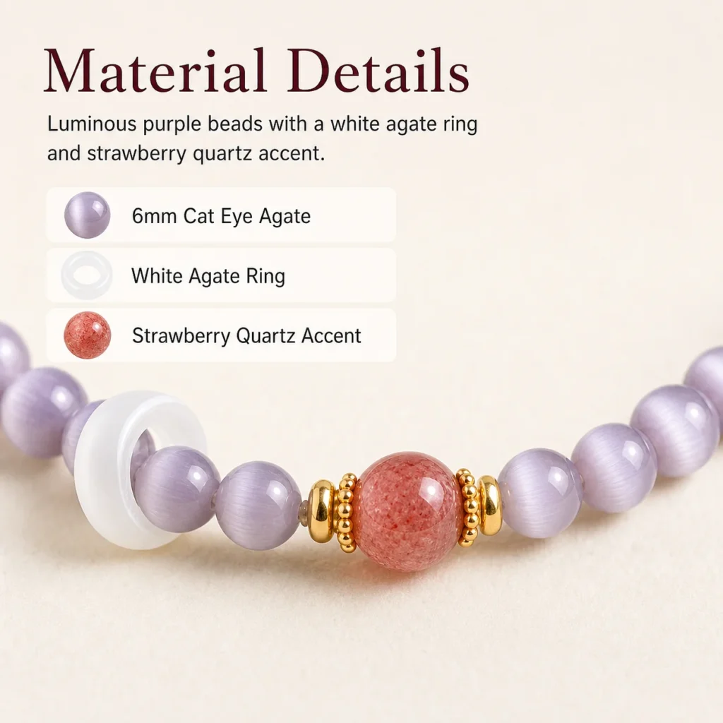 Purple Crystal Bracelet for Women - Cat Eye Agate Beaded Bracelet 4 purple crystal bracelet cat eye agate women material detail image