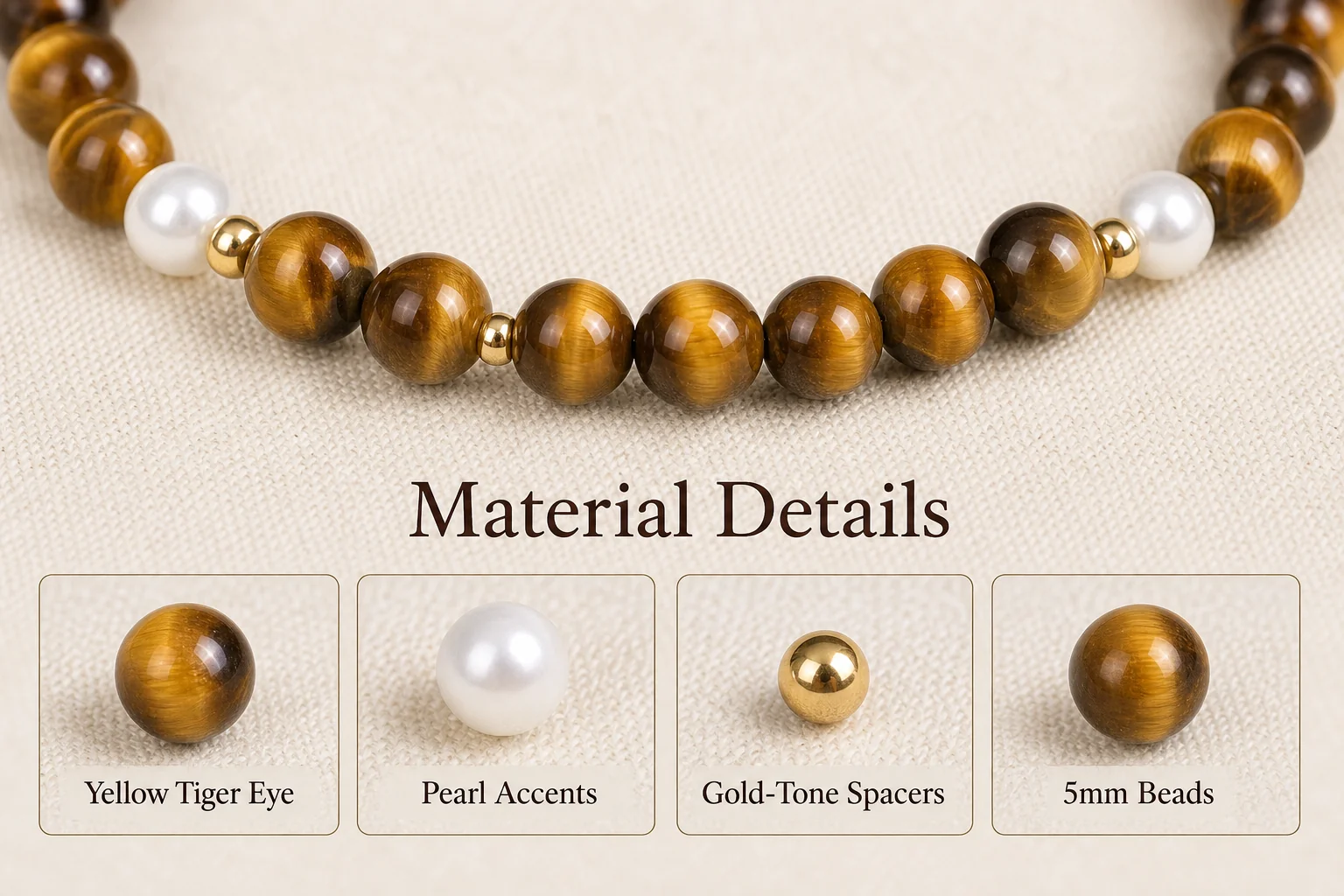 Tiger Eye Bracelet for Women - Pearl Beaded Crystal Bracelet 4 tiger eye pearl bracelet women material detail image