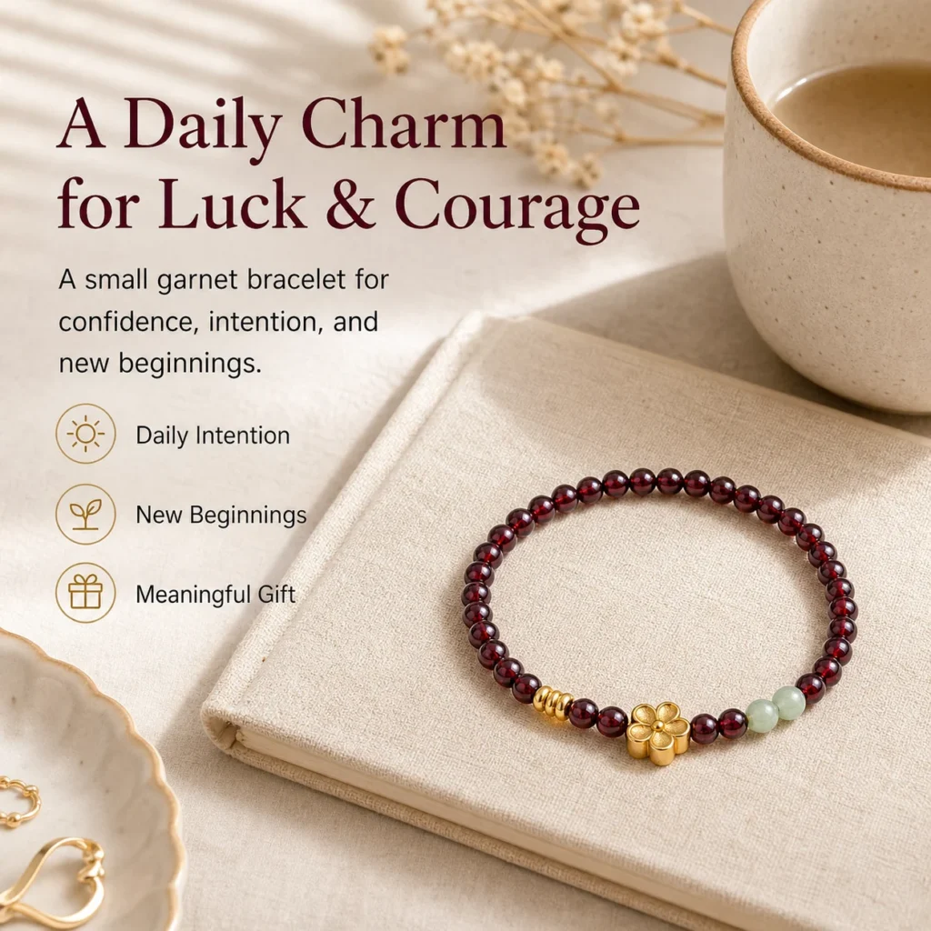 Natural Garnet Beaded Bracelet for Women - Lucky Crystal Bracelet 5 natural garnet beaded bracelet women lifestyle still life image