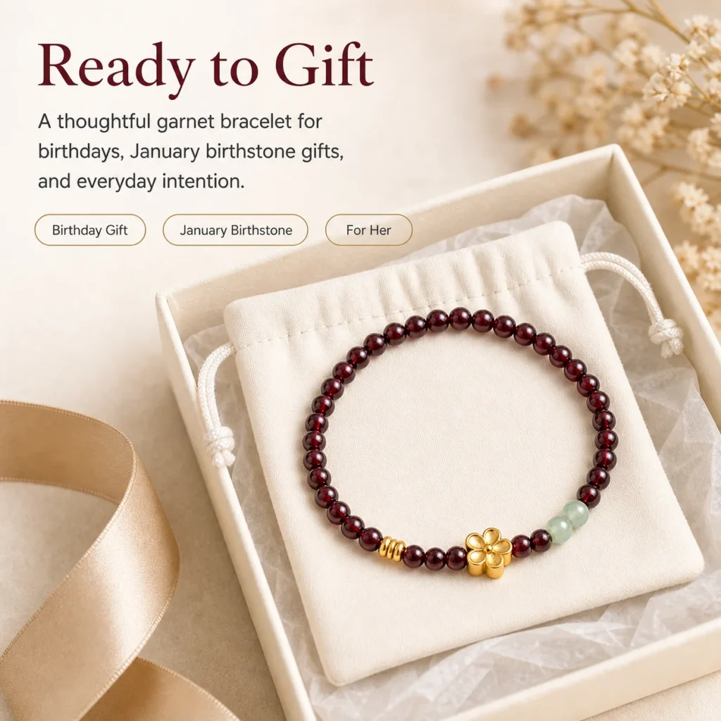 Natural Garnet Beaded Bracelet for Women - Lucky Crystal Bracelet 6 natural garnet beaded bracelet women gift ready image