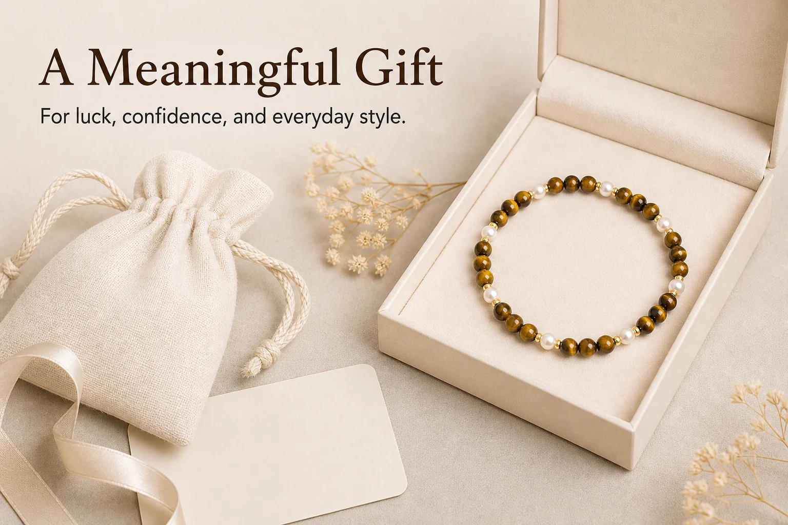 Tiger Eye Bracelet for Women - Pearl Beaded Crystal Bracelet 6 tiger eye pearl bracelet women gift ready image