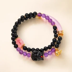 Agate & Ebony Wood Bracelet for Grounding & Stability
