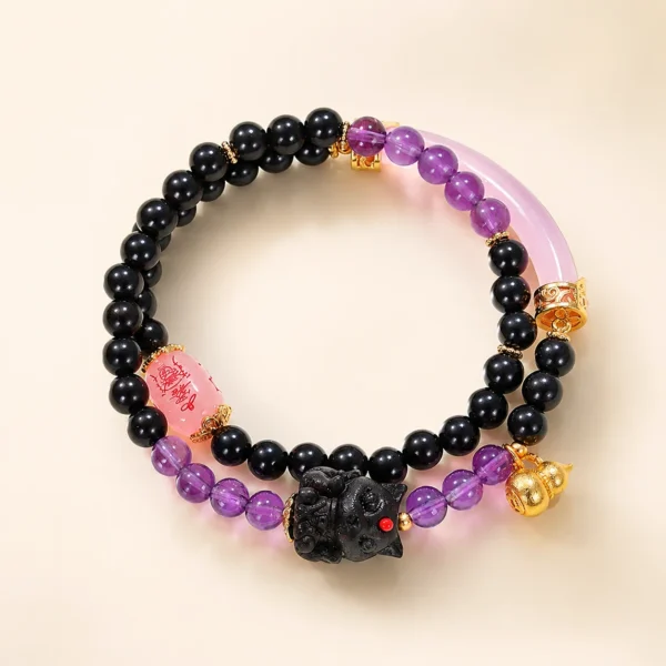 Agate & Ebony Wood Bracelet for Grounding & Stability