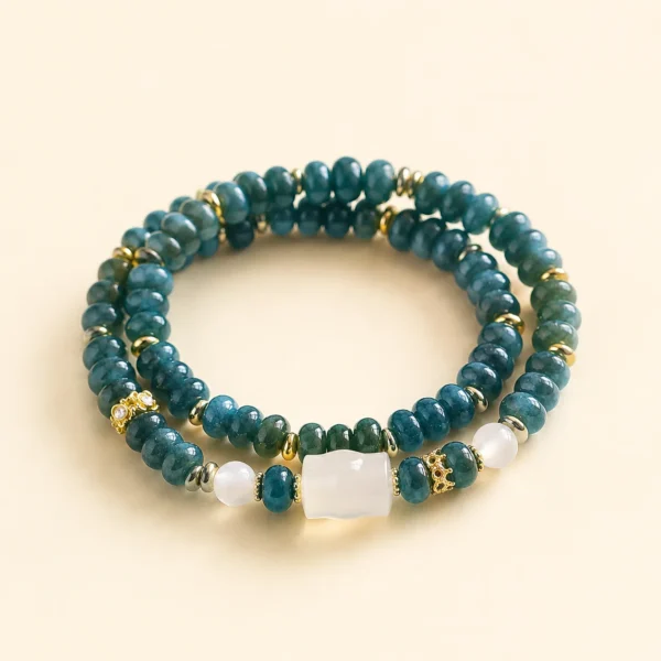 Agate Bamboo & Chalcedony Bracelet for Grounding & Stability