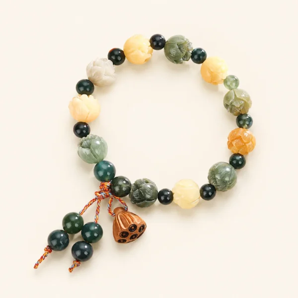 Classic Agate Lotus Bracelet for Grounding & Stability