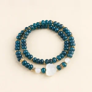 Agate Lotus & Chalcedony Bracelet for Grounding & Stability