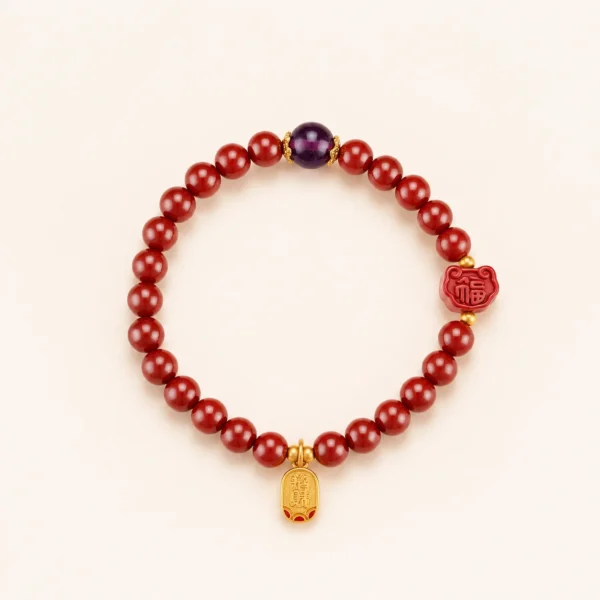 Classic Amethyst Crystal & Cinnabar Bracelet for Calm & Clarity