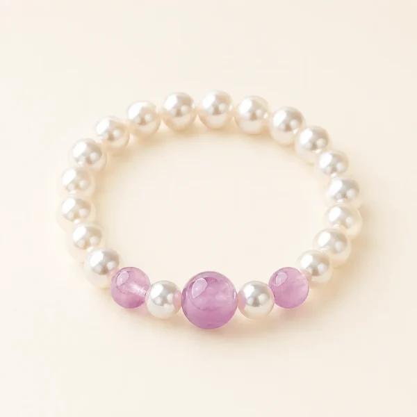 Amethyst Crystal & Pearl Bracelet for Calm & Clarity