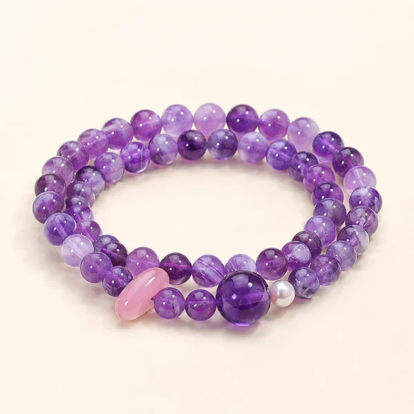Amethyst Crystal & Red Agate Bracelet for Calm & Clarity
