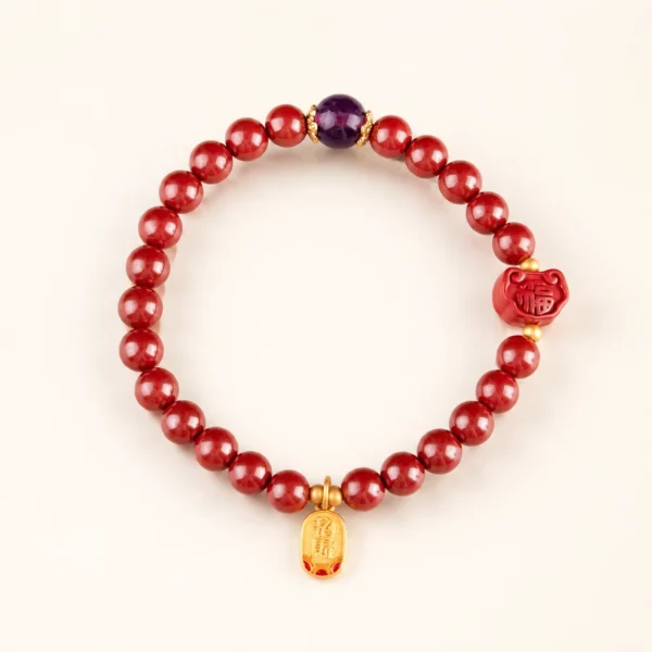 Amethyst Crystal & Cinnabar Bracelet for Calm & Clarity