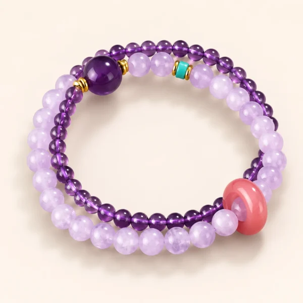 Handcrafted Amethyst Crystal Double-Wrap Bracelet for Calm & Clarity