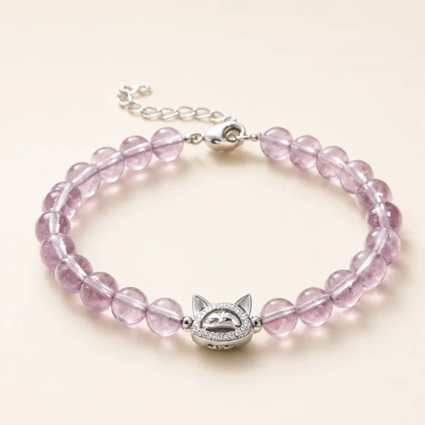 Amethyst Crystal Cat Bracelet for Calm & Clarity