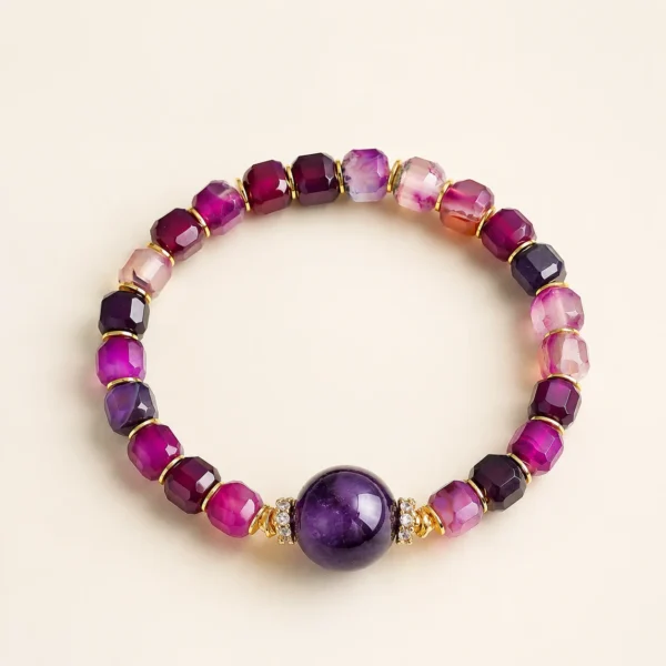 Amethyst Crystal & Agate Bracelet for Calm & Clarity