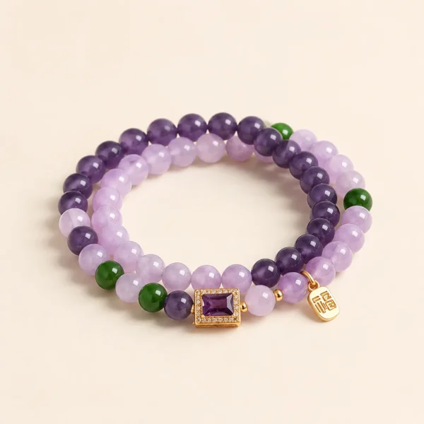 Natural Amethyst Crystal Double-Wrap Bracelet for Calm & Clarity