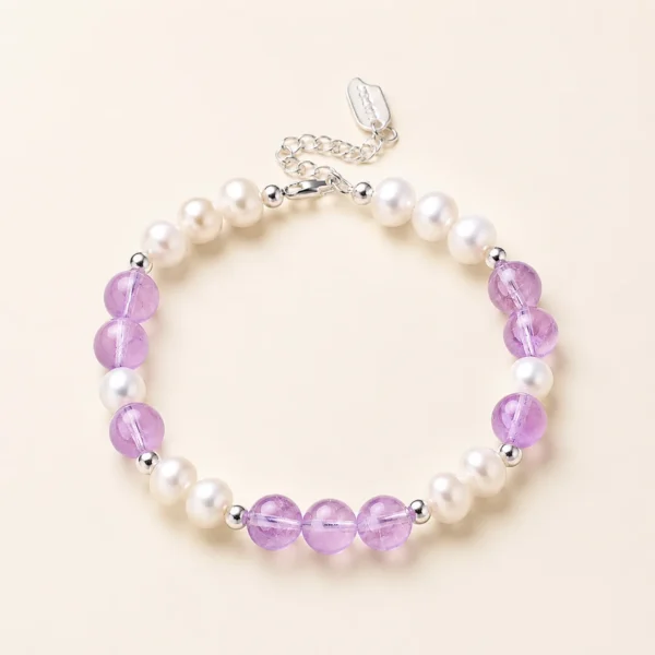 Handcrafted Amethyst Crystal & Pearl Bracelet for Calm & Clarity