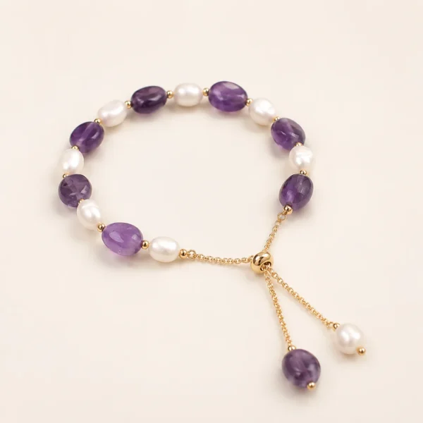 Artisan Amethyst Crystal & Pearl Bracelet for Calm & Clarity