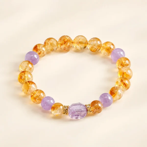 Amethyst Crystal & Golden Healer Quartz Bracelet for Calm & Clarity