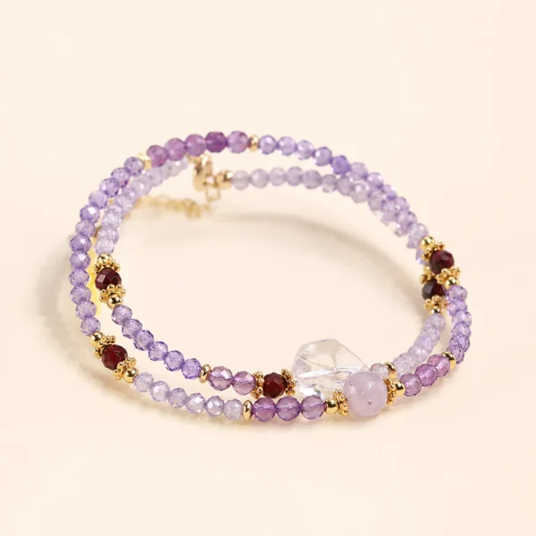 Amethyst Crystal Faceted Double-Wrap Bracelet for Calm & Clarity