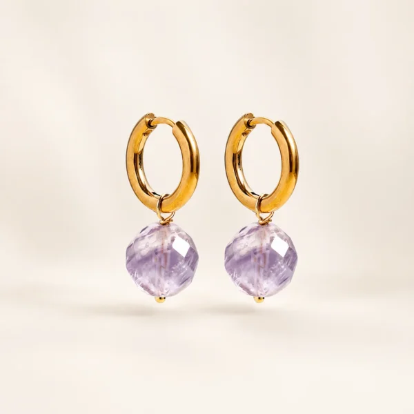 Amethyst Crystal Faceted Earrings for Calm & Clarity