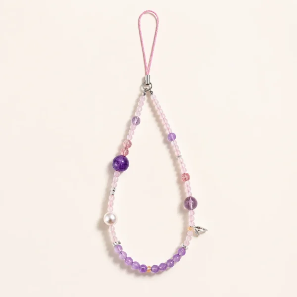 Amethyst Crystal & Rose Quartz Phone Charm for Calm & Clarity