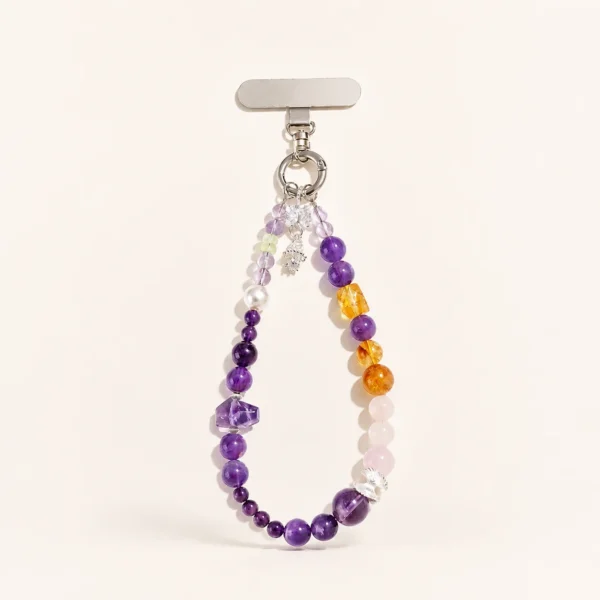 Handcrafted Amethyst Crystal Phone Charm for Calm & Clarity