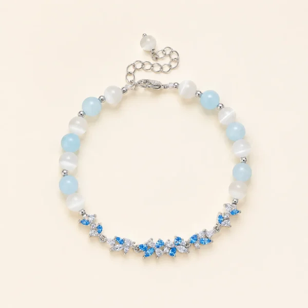 Classic Aquamarine Crystal & Cat's Eye Bracelet for Calm & Courage