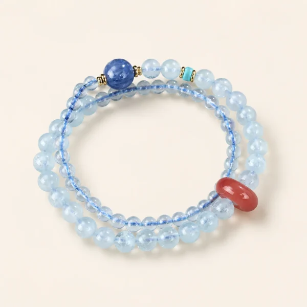Classic Aquamarine Crystal Double-Wrap Bracelet for Calm & Courage