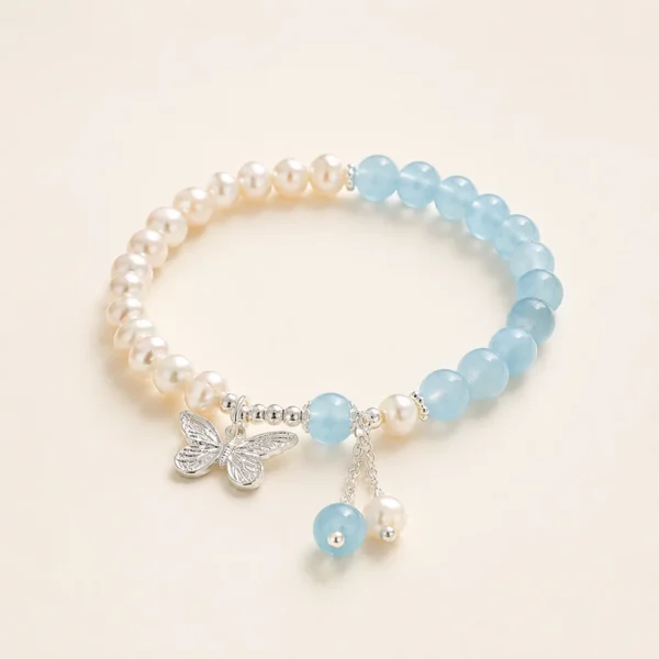 Aquamarine Crystal & Pearl Bracelet for Calm & Courage