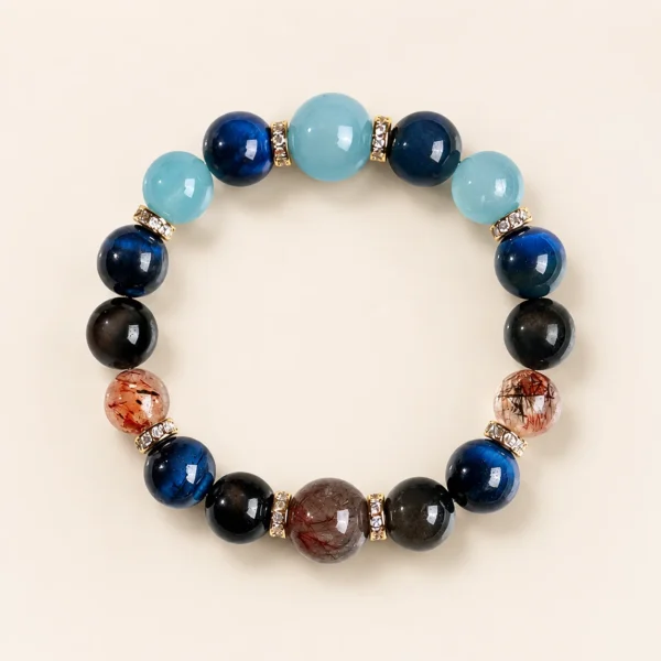 Aquamarine Crystal & Super Seven Bracelet for Calm & Courage
