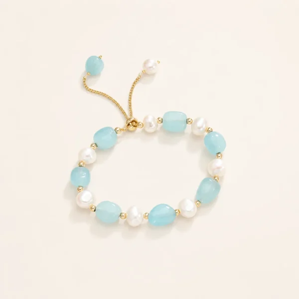 Artisan Aquamarine Crystal & Pearl Bracelet for Calm & Courage