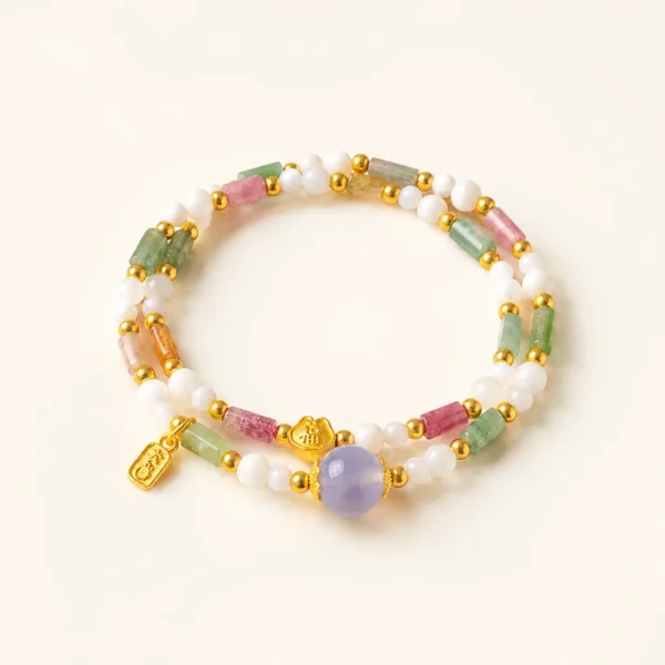 Aquamarine Crystal & Tourmaline Bracelet for Calm & Courage