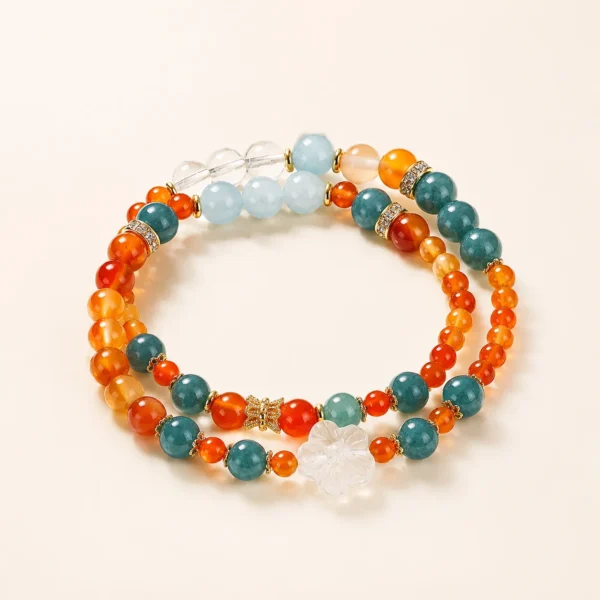 Artisan Aquamarine Crystal & Agate Bracelet for Calm & Courage