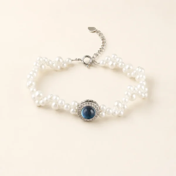 Classic Aquamarine Crystal & Pearl Bracelet for Calm & Courage