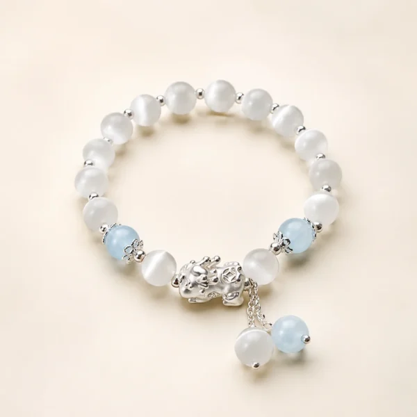 Aquamarine Crystal & Cat's Eye Bracelet for Calm & Courage