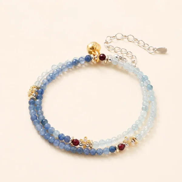 Classic Aquamarine Crystal Faceted Double-Wrap Bracelet for Calm & Courage