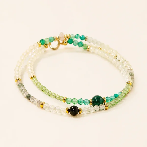 Aquamarine Crystal Faceted Double-Wrap Bracelet for Calm & Courage