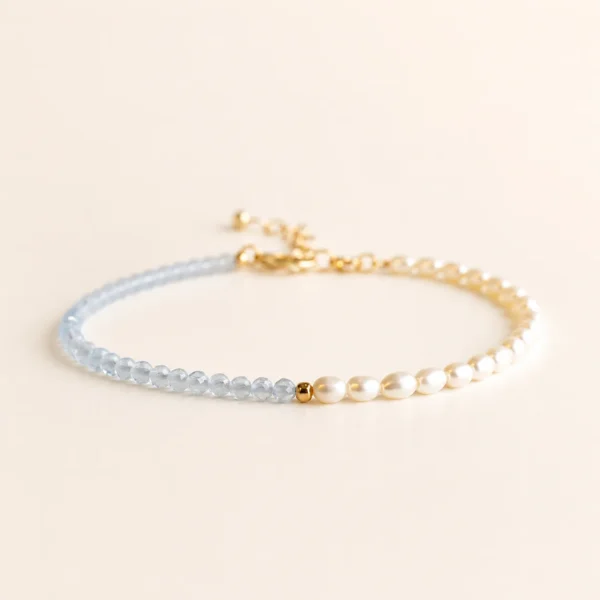 Aquamarine Crystal Faceted & Pearl Bracelet for Calm & Courage