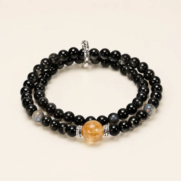 Black Obsidian Double-Wrap Bracelet for Protection & Grounding