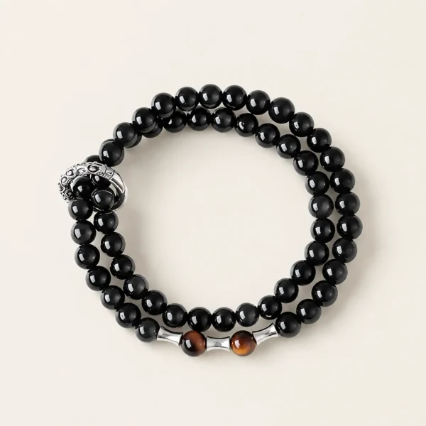 Artisan Black Obsidian Double-Wrap Bracelet for Protection & Grounding