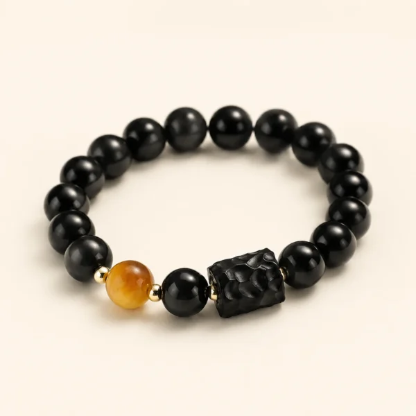 Black Obsidian & Yellow Tiger Eye Bracelet for Protection & Grounding