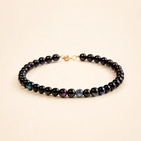 Black Obsidian Beaded Bracelet for Protection & Grounding