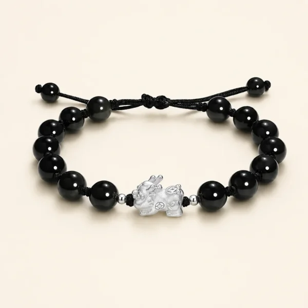 Classic Black Obsidian Pixiu Bracelet for Protection & Grounding